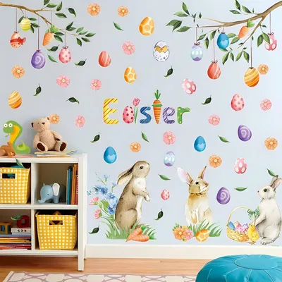 Produktbild von Fensterbilder Ostern Selbstklebend mit Hasen, Ostereier, Küken | 2 Blätter PVC