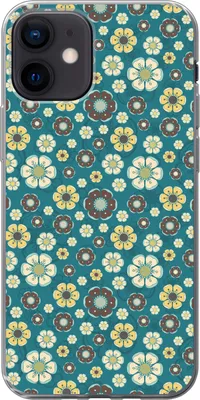 Produktbild von MuchoWow® Handyhülle Schutzhülle Hülle für Telefoonhoesje iPhone 12 Retro - Blumen - Muster - Blau Silikon Softcase Handy Hülle - Schutzhülle