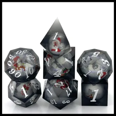 Produktbild von Lapi Toys DnD Edelstein Würfelset Santa's Shadow Realm – 7 polyedrische RPG Würfel aus Resin – Schwarz / Transparent