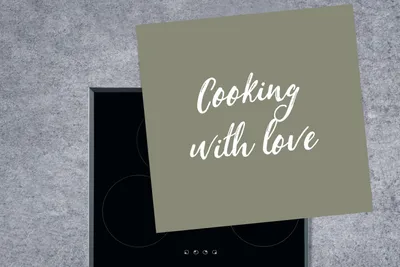 Produktbild von KitchenYeah© Herdabdeckplatte Zitate - Kochen mit Liebe - Sprichwörter - Liebe - Kochen , 78x78cm, Küche Deko, Glaskeramikkochfeld Herdabdeckung, Abdeckplatte fùr Kochfeld