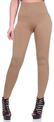 Produktbild von Damen Leggings Thermo Doppelripp Hoher Bund Sport Gym Outdoor, Dunkelbeige/S/M 36/38