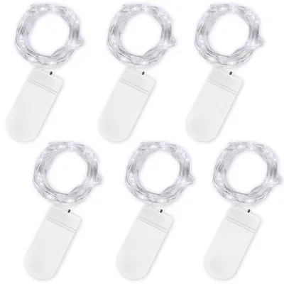 Lichterkette 6er-Set, 2 m, 20 LED, batteriebetrieben, kaltweiß
