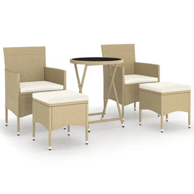Obrázek produktu pro 5dílný zahradní bistro set polyratan a tvrzené sklo béžový