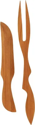 Immagine prodotto di Coltello e forchetta in legno di ciliegio | Set di posate in legno | Posate ecologiche in legno | Posate naturali coltello e forchetta | Set in legno di ciliegio