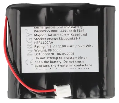 Immagine prodotto di Pacco batteria NiMH 4,8V 1100mAh F1x4 Mignon AA con cavo e spina da 60 mm sostituisce Blaupunkt HP HFR1100AA