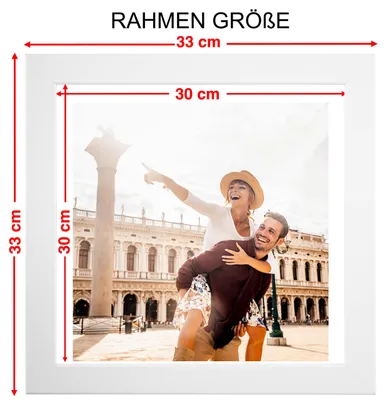 Imagen del producto de Marco de fotos de MDF blanco, de 30x30 cm, con protección de plexiglás resistente a roturas, ideal para fotografías y collages