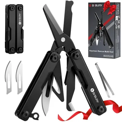 Productafbeelding van Multitool 8-in-1, roestvrij staal, zwart, met glasbreker en riemdoorsneder