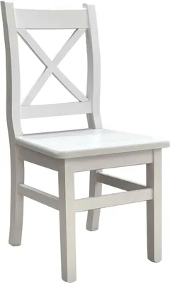 A white wooden chair with a cross-back design, shown from a front-side angle on a white background.