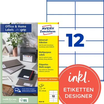 Immagine prodotto di AVERY Zweckform 3424-10 120 etichette 3424-10 bianco 105,0 x 48,0 mm