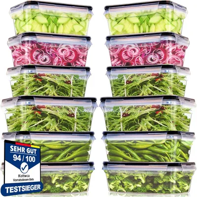 Produktbild von Set mit 12 Aufbewahrungsboxen mit Deckel, jeweils 1000 ml und 1500 ml