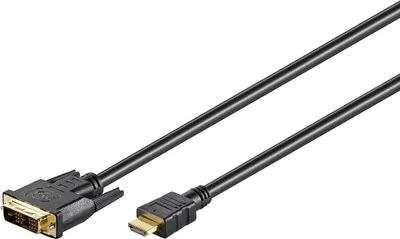 A black cable with DVI-D and HDMI connectors on a white background.