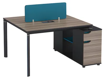 Image de Bureau avec cloison bleue, Bureau moderne avec espace de rangement et design