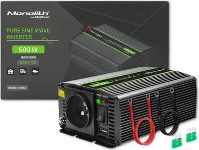 Produktbild von Qoltec Monolith Spannungswandler | 300W | 600W | 12V auf 230V | Reiner Sinus