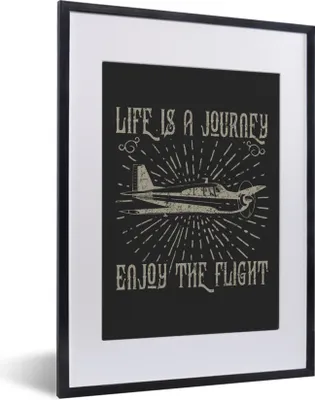Produktbild von MuchoWow® MuchoWow® Gerahmtes Poster Vintage - Flugzeug - Schwarz 30x40 cm - Poster mit zchwarzem Bilderrahmen - Wandposter Schlafzimmer