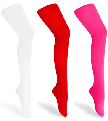 Image de Merry Style Lot de 3 collants enfants filles microfibre 60 DEN WL-010 (blanc/rouge/rose fluo, 140-146)