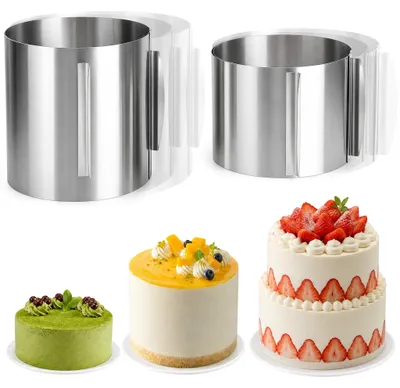 Verstellbare Tortenringe 2er-Set, Edelstahl, Ø 16–30 cm, Höhe 15/20 cm