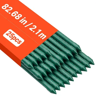 Produktbild von VEVOR Gartenstecker, 50er Pack, 1455 mm, Kunststoffbeschichtete Metalltomatenstecker, Gartenstäbe zur Pflanzenunterstützung, mit spitzem Ende und rutschfesten Noppen für das Wachstum von Kletterpflanzen, Freilandgemüse, 25 Stück-a, 11 mm x 2,1 m
