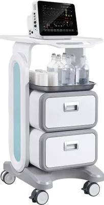 Obrázok produktu pre 3-vrstvový laboratórny vozík - lekársky vozík - servírovací vozík - transportný vozík s 2 zásuvkami - mobilné použitie v laboratóriu a zdravotníctve