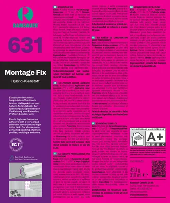 Produktbild von Ramsauer 631 Montage Fix 1K Hybrid Klebstoff 450g Kartusche Montagekleber betongrau