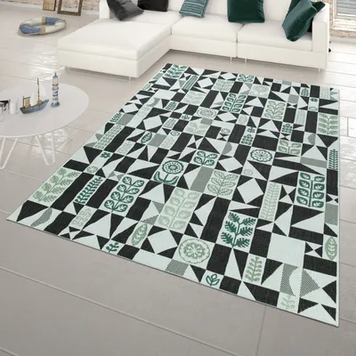Produktbild von TT Home In- & Outdoor-Teppich Für Balkon Und Terrasse Mit Muster, In Schwarz Weiß Grün Größe 200x290 cm
