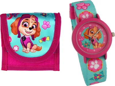 Produktbild von PAW Patrol Kinderarmbanduhr mit Textilarmband und Brustbeutel Rosa 29 mm japanisches Quarzuhrwerk