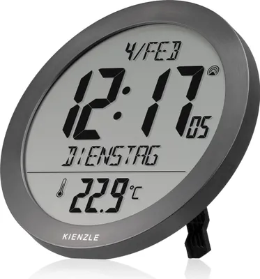 Immagine prodotto di Orologio da tavolo radiocontrollato Kienzle con indicatore di temperatura, display da 18,7 cm, ora DCF, data, 2 sveglie, funzione snooze, colore antracite