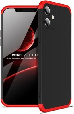 Produktbild von 360 Grad-Case für iPhone mit 2.5D Glas - Farbe: Schwarz & Rot - Modellkompatibilität: Für Apple iPhone 12