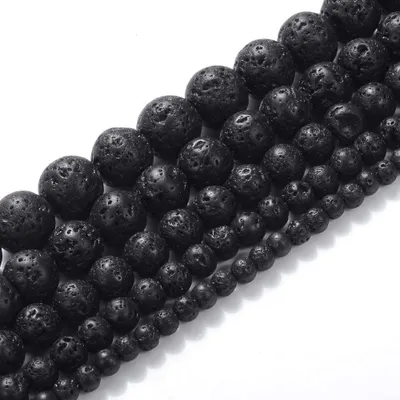 Lavastein-Perlen, schwarz, 4-14 mm, lose Perlen