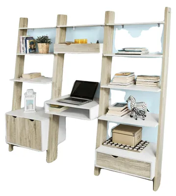 Image de Bibliothèque, étagère murale avec bureau intégré, design peu encombrant, MULTI