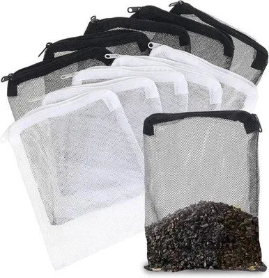 Produktbild von Aquariumfilterzakken, 10 stuks, herbruikbare netzakken voor aquaria, zwart/wit, fijn net, voor actieve kool, -ballen, ammoniakverwijderaar