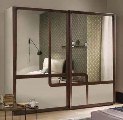 Produktbild von Casa Padrino Luxus Schlafzimmerschrank Weiß / Braun 295 x 67 x H. 250 cm - Edler Massivholz Kleiderschrank mit 2 Schiebetüren - Schlafzimmer Möbel - Luxus Qualität -  Italy