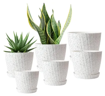 Zdjęcie produktu dla Omgoods - Zestaw 6 plastikowych doniczek do roślin - Samonawadniające doniczki do kwiatów, idealne do użytku wewnątrz i na zewnątrz