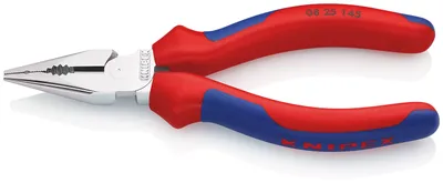 Produktbild von KNIPEX 08 25 145 SB Spitz-Kombizange mit Mehrkomponenten-Hüllen verchromt 145 mm (SB-Karte/Blister)