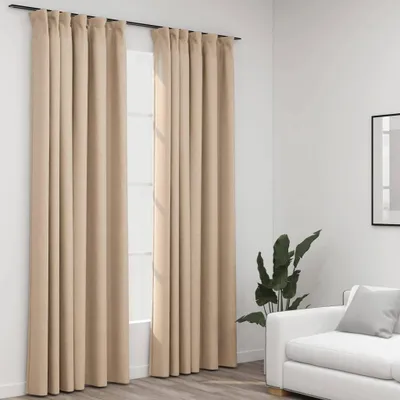 Zdjęcie produktu dla The Living Store Zasłony zaciemniające haczyki o wyglądzie lnu 2 szt. Beżowy 140x245 cm