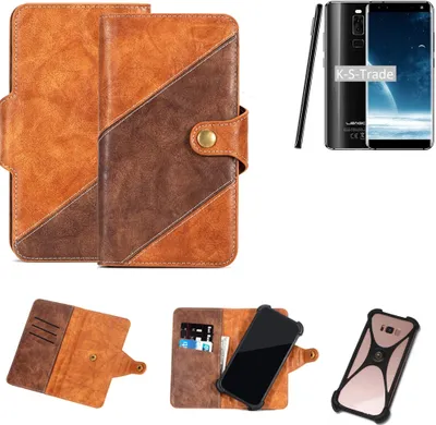 Produktbild von K-S-Trade Handy-Hülle Schutz-Hülle Bookstyle Case Wallet-Case kompatibel mit Leagoo S8 Handy Cover Bumper Kantenschutz Smartphone dunkelbraun braun