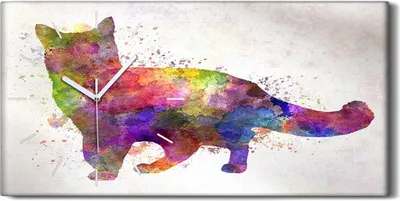 Produktbild von Wandkunst Leinwand Bild Uhr Geräuschlos 60x30 Gemälde Abstrakte Kunst Tier Katze - weiße Hände