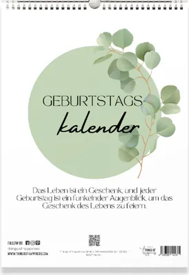 Produktbild von Geburtstagskalender, Kalender für Geburtstage und Jahrestage, ohne Jahresangabe | Eukalyptus