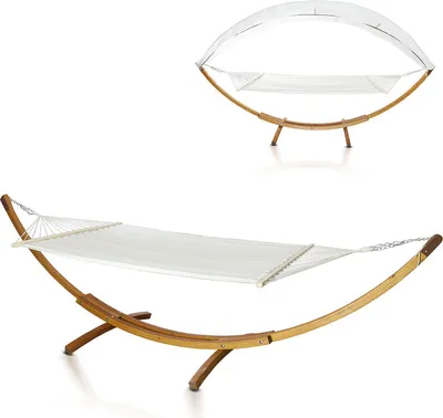 Produktbild von Hängematte mit Gestell Hängematten Hängesitz Hängemattenset Outdoor Relax Stabhängematte Lärchenholz 415cm