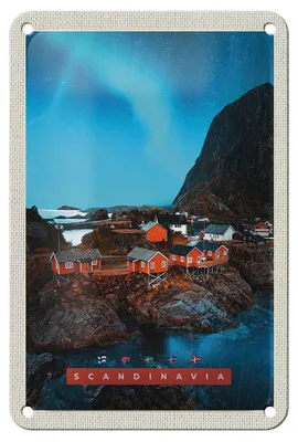 Produktbild von Blechschild Reise 12x18cm Skandinavien Urlaub Meer Gebirge Schild