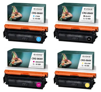 Immagine prodotto di Toner compatibili Evoke per Canon CRG-064H CRG064H 064H, confezione da 4 colori (CMYK): nero, ciano, magenta, giallo, per un rendimento di 44900 pagine, compatibili con i modelli i-SENSYS LBP722Cdw, MF832Cdw, MF842Cdw