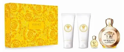 Produktbild von Versace Eros Pour Femme Set Eau de Parfum, 100 ml + Eau de Parfum, 5 ml + Duschgel, 100 ml + Körperlotion, 100 ml