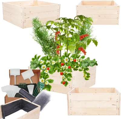 Produktbild von MODO24 Hochbeet Holz, Pflanzkasten, Massivholz, Kiefer, Kräuterbeet, Blumenkasten, Garten, Terrasse, 27x63x60 cm, Natur, ZP06