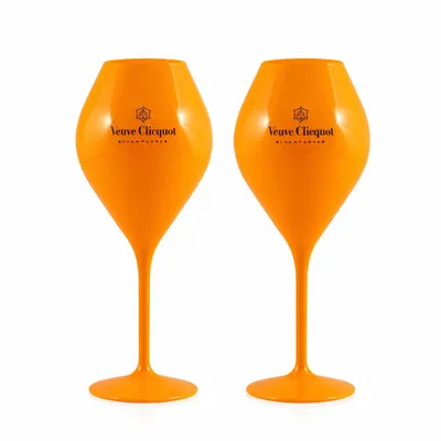 Produktbild von Orangene Champagnergläser 2er Set aus Acryl – Bruchsichere Sektgläser – Leicht, stilvoll & wiederverwendbar – passend für Veuve Clicquot