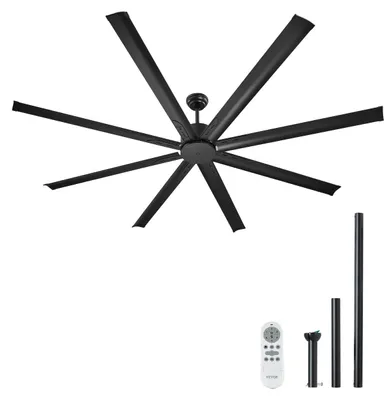 Productafbeelding van VEVOR plafondventilator, 213 cm, zonder lamp, omkeerbare gelijkstroommotor, geschikt voor slaapkamer, woonkamer, terras, binnen- en buitengebruik, zwart