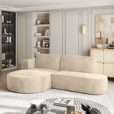 Produktbild von Masseno Ecksofa CORTIO M L-S mit Schlaffunktion L-Form, Sofa mit Bettkasten, Wohnzimmersofa, Couch, Soffa, Bettsofa, Couchgarnitur- Creme, MONOLITH 04