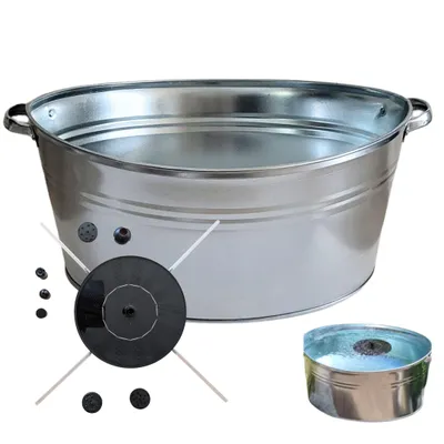 Produktbild von Solarbrunnen Set: 40L Zinkwanne oval & Solar-Teichpumpe inkl. 6 Düsen