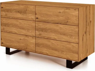Produktbild von Kommode Leeds Wildeiche massiv 132x50x78 Metallfußgestell Schwarz 6 Schubladen