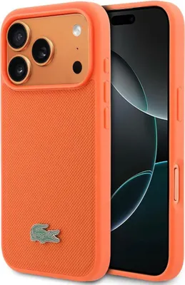 Immagine prodotto di Custodia iPhone 17 Pro Lacoste Iconic Petit Pique arancione Logo metallo Magsafe