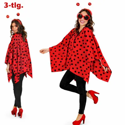 Two views of a woman wearing a ladybug costume.