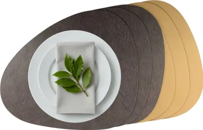 Produktbild von Platzset 6er Set, 2in1 Wende-Tischunterlage Kunstleder oval, Platzdeckchen 40x31cm 6er Set